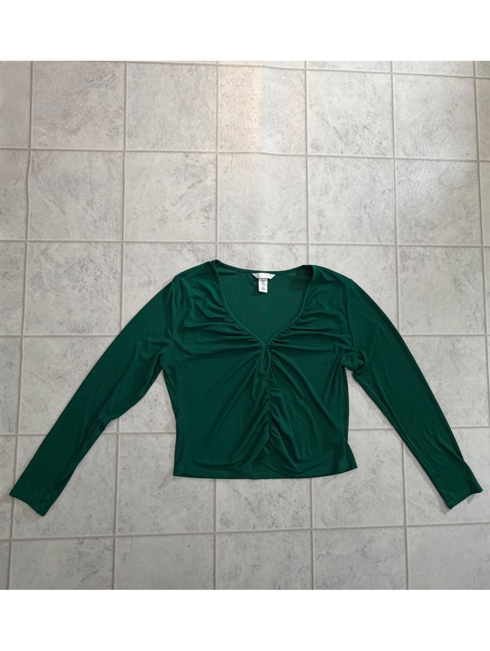 H&M green ruched long sleeve top